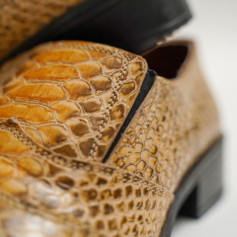 Vintage Kevin Shoes Alligator Square Toe Western Loafers - Picture 5 of 9